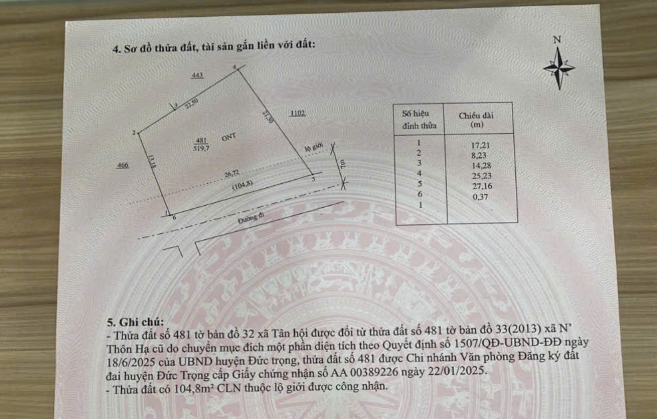Bán đất 528.3m² full thổ cư, ngang 27m giá 2.1 tỷ Xã Tân Hội