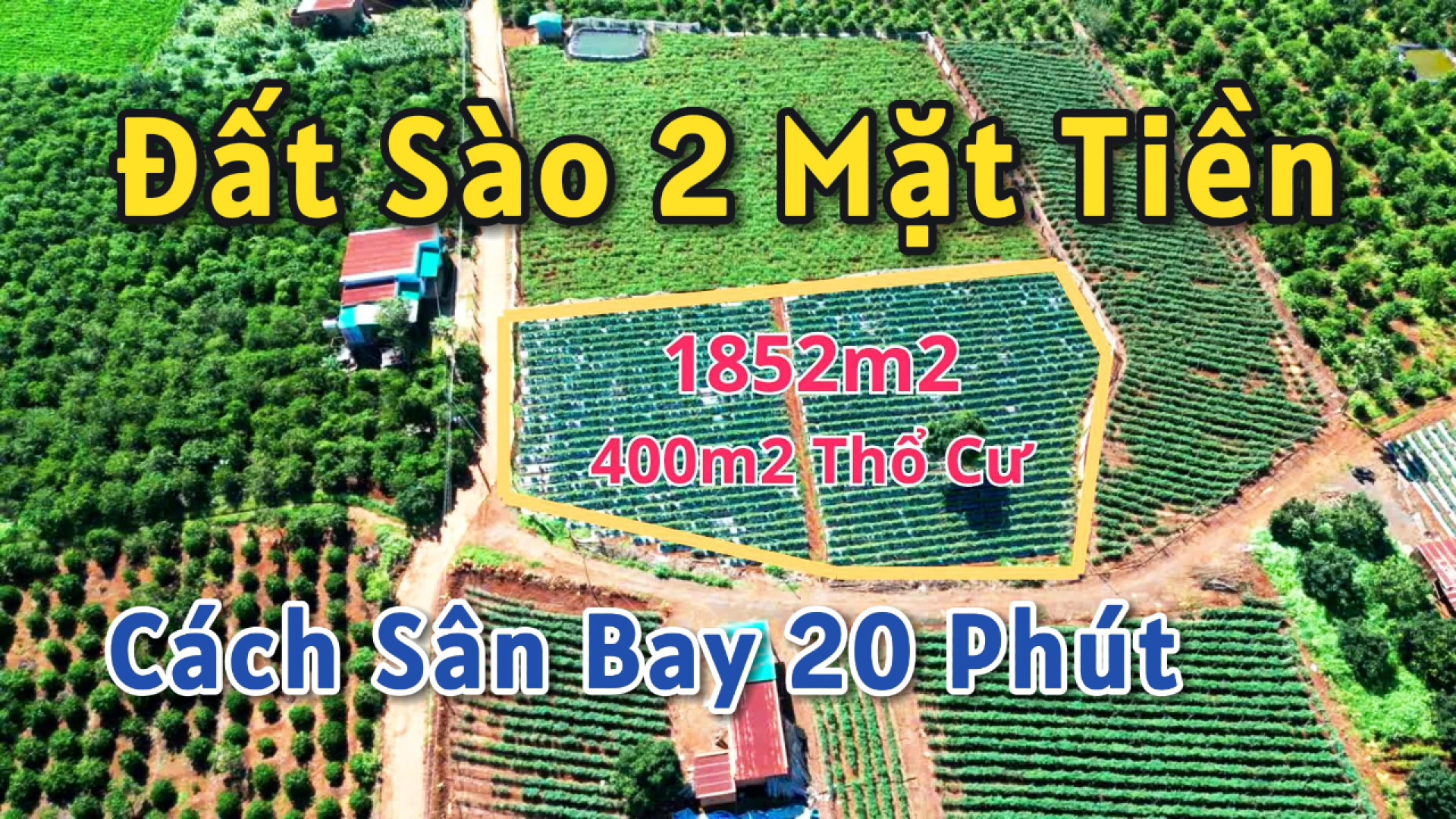 🌐🌐 Đất Sào 2 Mặt Tiền Gần Trung Tâm Xã Tân Hội 🏝️🏝️ Với tổng diện tích là 1852m2, 22x 65 nở hậu 35. Có 400 m2 đất xây dựng và đường bê tông chính rộng 5m