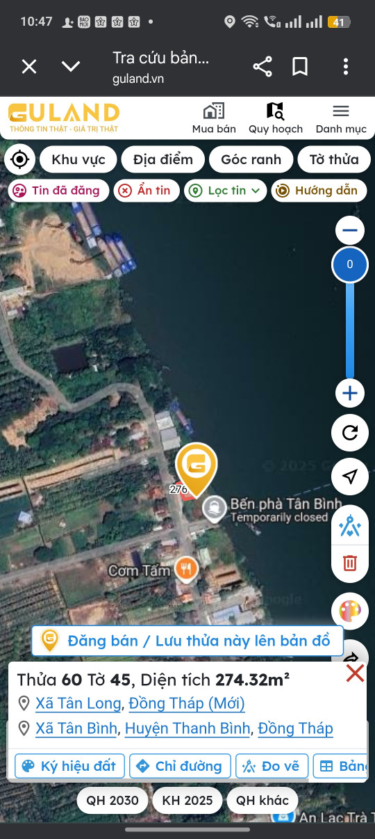 Bán đất 274.3m² giá 750 triệu Xã Tân Long