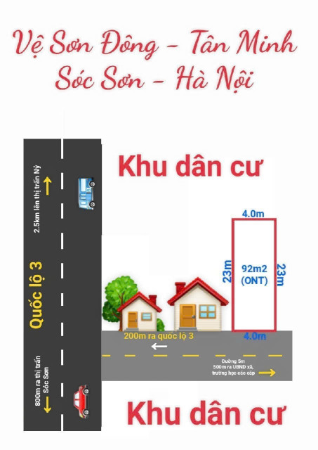 Bán đất 92m² ngang 4m giá 2.95 tỷ tại Xã Tân Minh Huyện Sóc Sơn