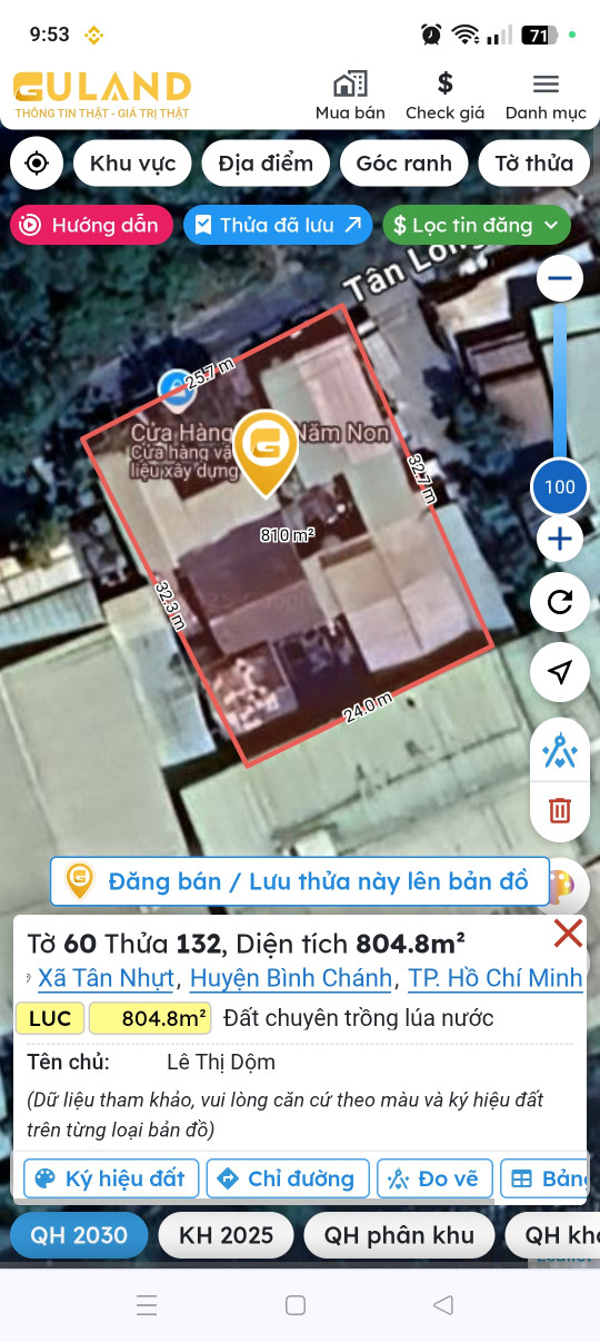 Bán đất 804.8m² 9.5 tỷ tại Xã Tân Nhựt Huyện Bình Chánh