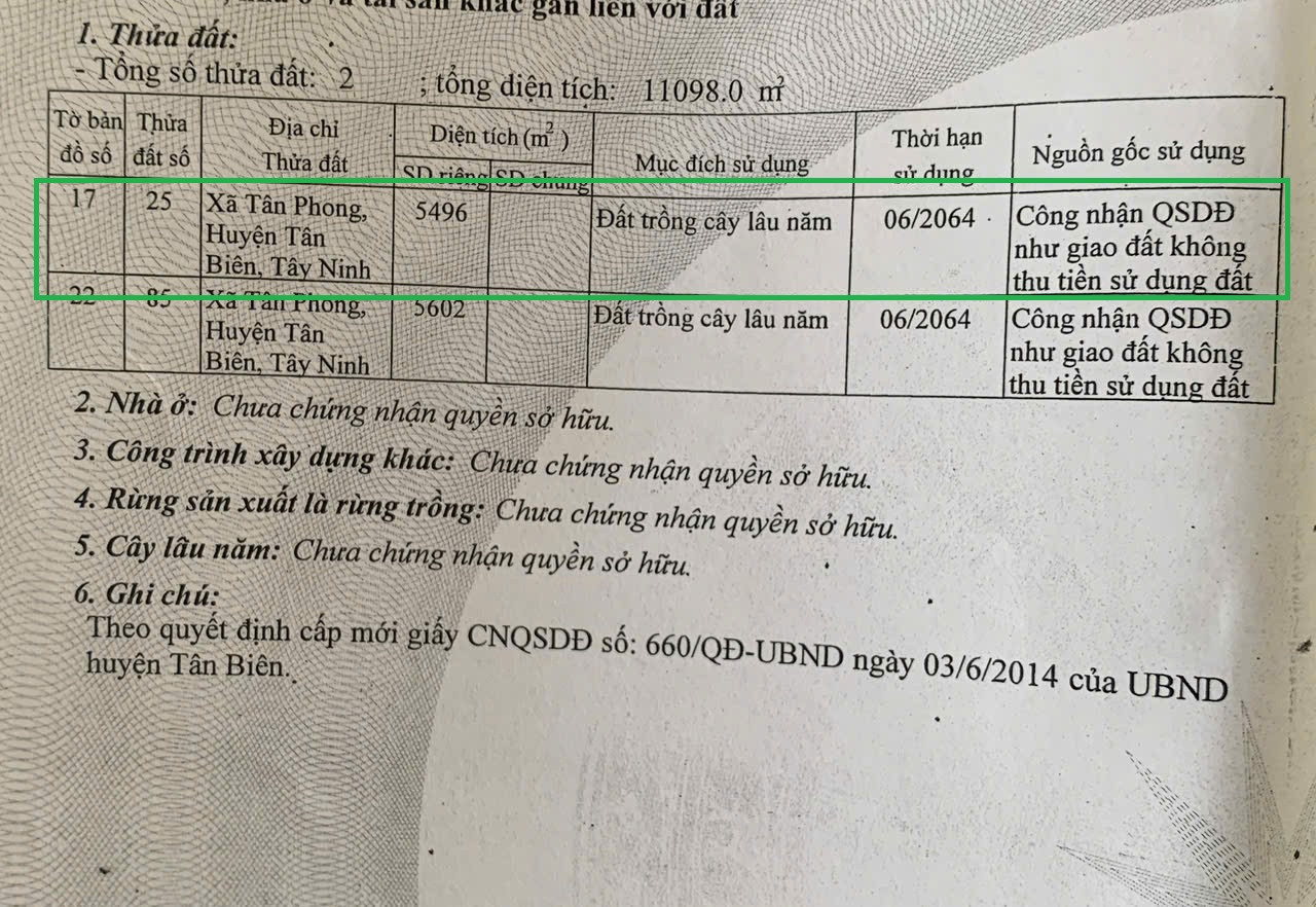 bán đất . DT 5,5 công . có 100m mặt đường . xã tân phong . tân biên