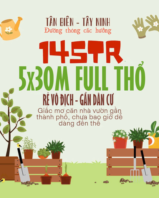 5x30 full thổ cư Tân Biên Tây Ninh chỉ 145tr