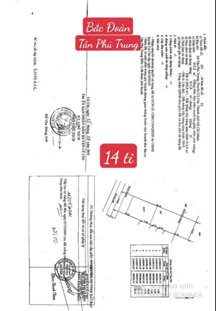 Bán đất 613.9m² 14 tỷ tại Xã Tân Phú Trung Huyện Củ Chi