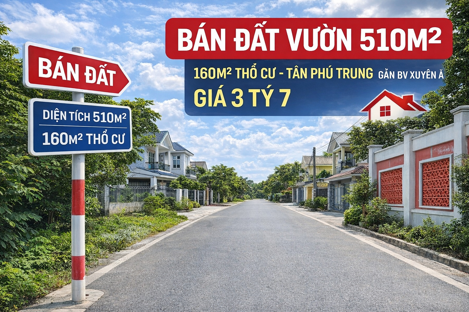 Đất vườn Tân Phú Trung, 510m2, 160m2 thổ cư, giá tốt đầu tư