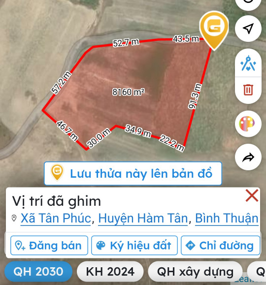 Bán đất 8000m² 1.1 tỷ tại Xã Tân Phúc Huyện Hàm Tân