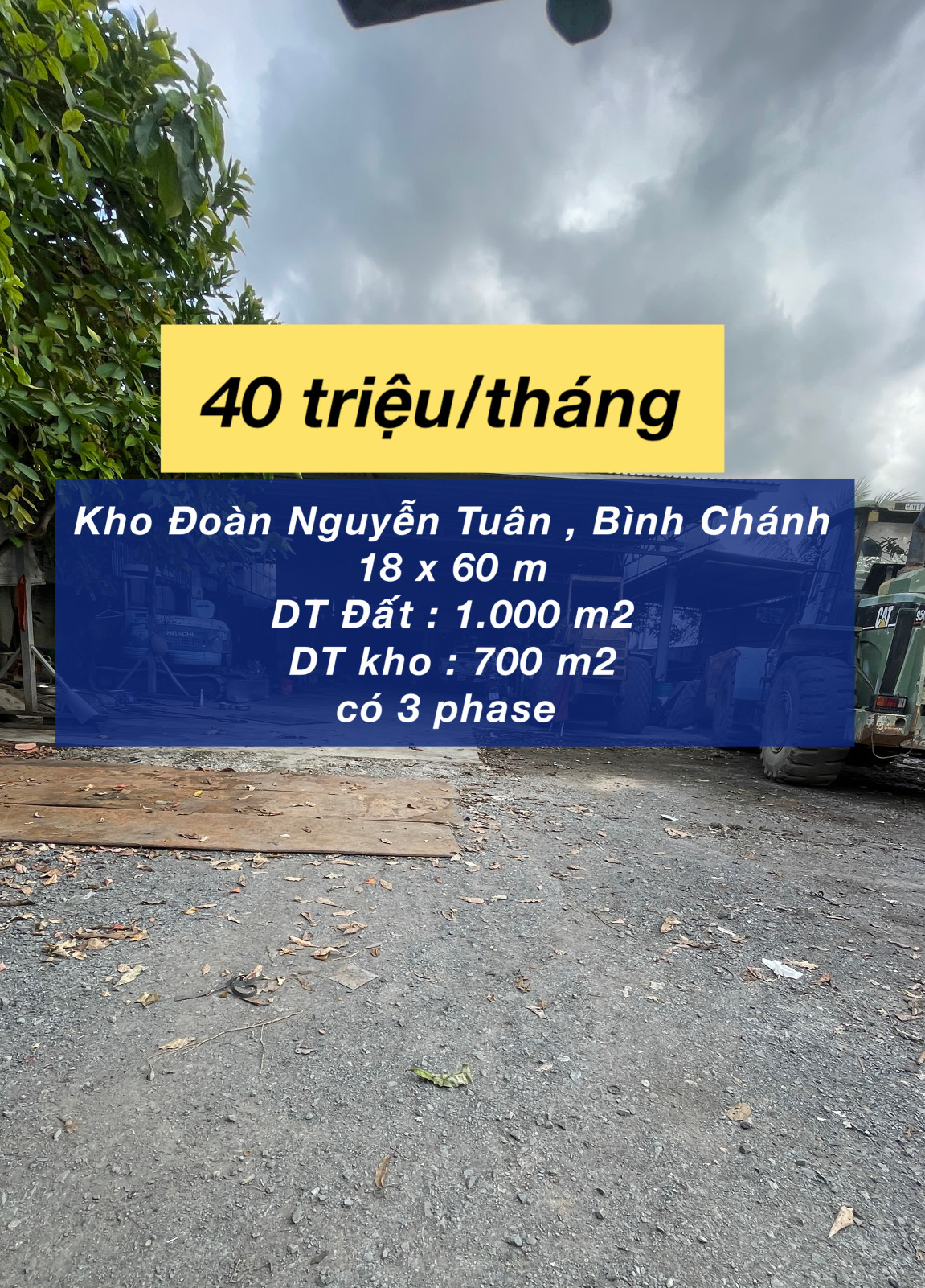 Cho thuê kho 1.000 m2 mặt tiền