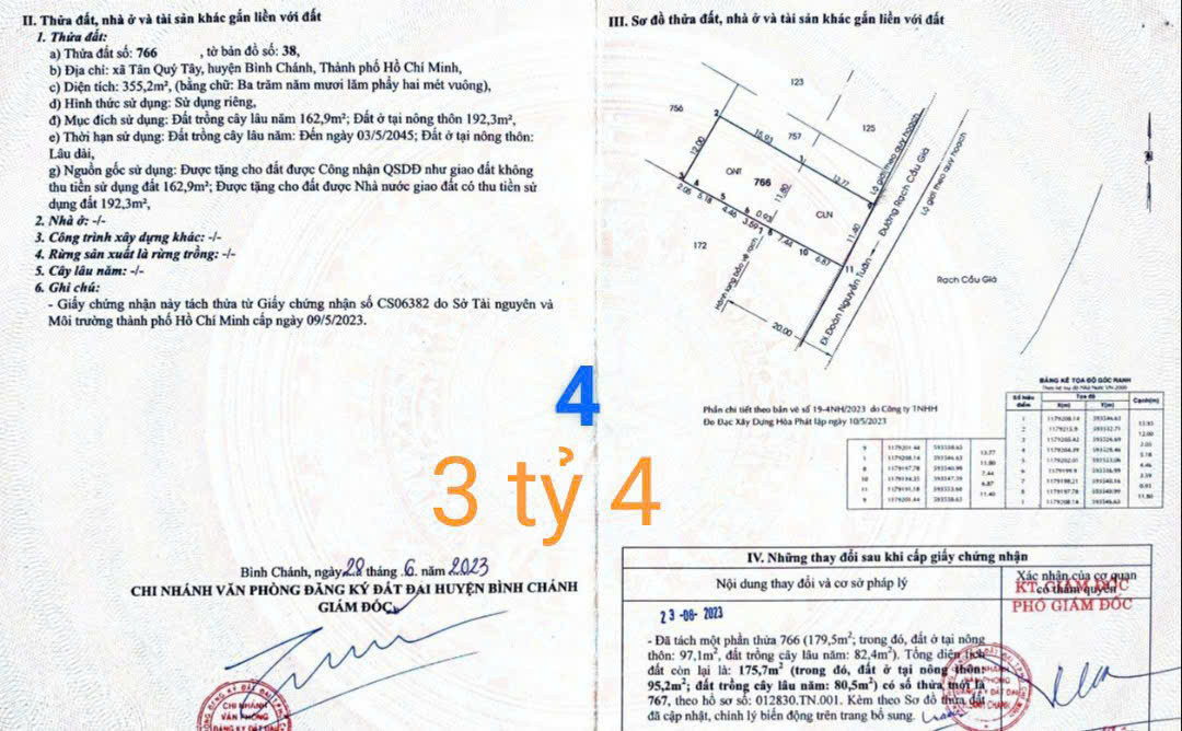 Bán đất 170m² ngang 5m giá 3.4 tỷ tại Xã Tân Quý Tây LH: 0909036285