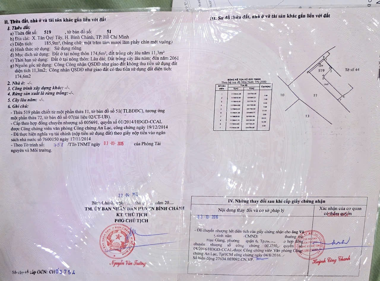 CHÍNH CHỦ Cần Bán Đất  Vị Trí Đẹp Tặng Nhà Xã Tân Quý Tây, Bình Chánh, HCM