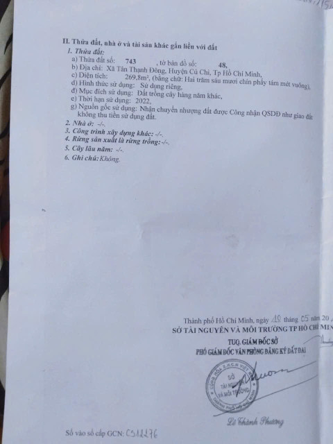 Bán đất Tân Thạnh Đông, Củ Chi Tp Hcm