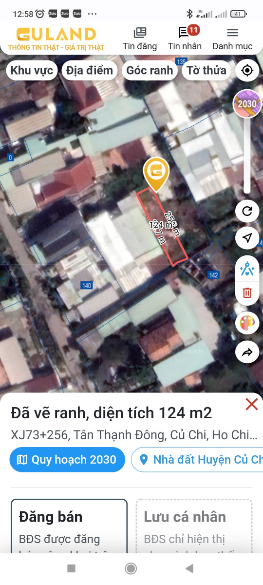 Bán  đất thổ cư 123.2m² , giá 1.5 tỷ tại, Xã Tân Thạnh Đông, Huyện Củ Chi, TP. Hồ Chí Minh