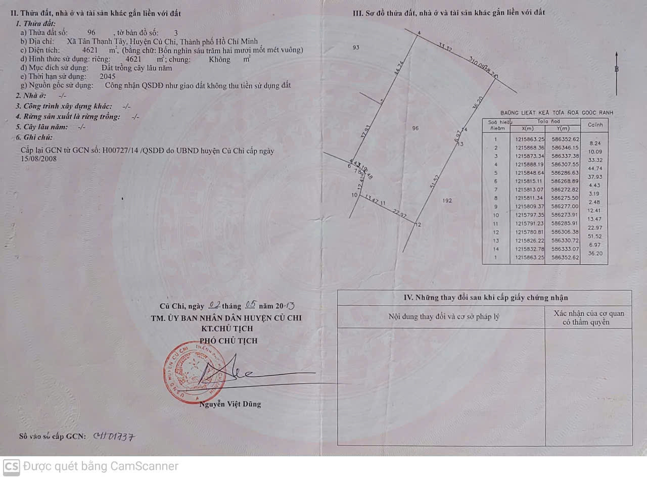 (L11) Đất cây lâu năm, xã Tân Thạnh Tây, dt 4.621m2, giá 1tr/m2