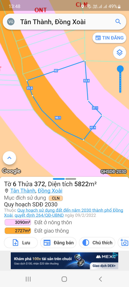 Đất xã Tân Thành Đông xoài Bình Phước