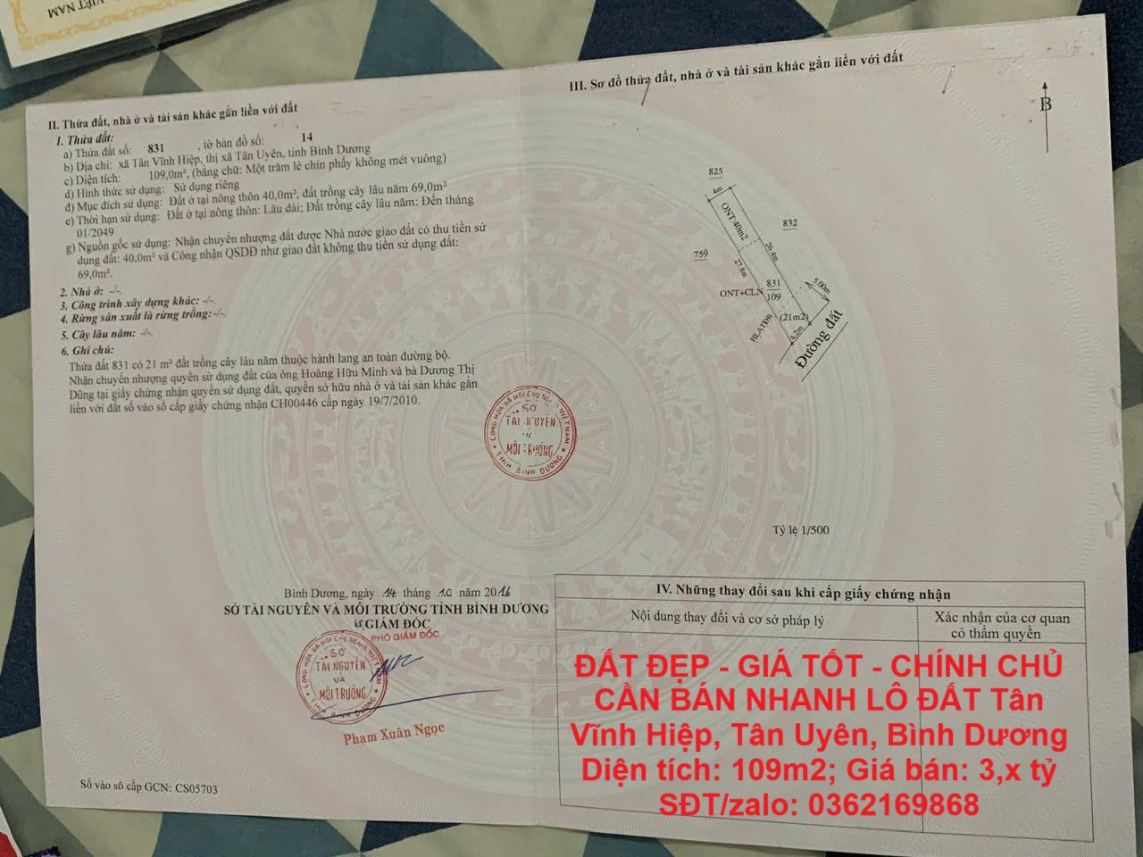 ĐẤT ĐẸP - GIÁ TỐT - CHÍNH CHỦ CẦN BÁN NHANH LÔ ĐẤT Tân Vĩnh Hiệp, Tân Uyên, Bình Dương