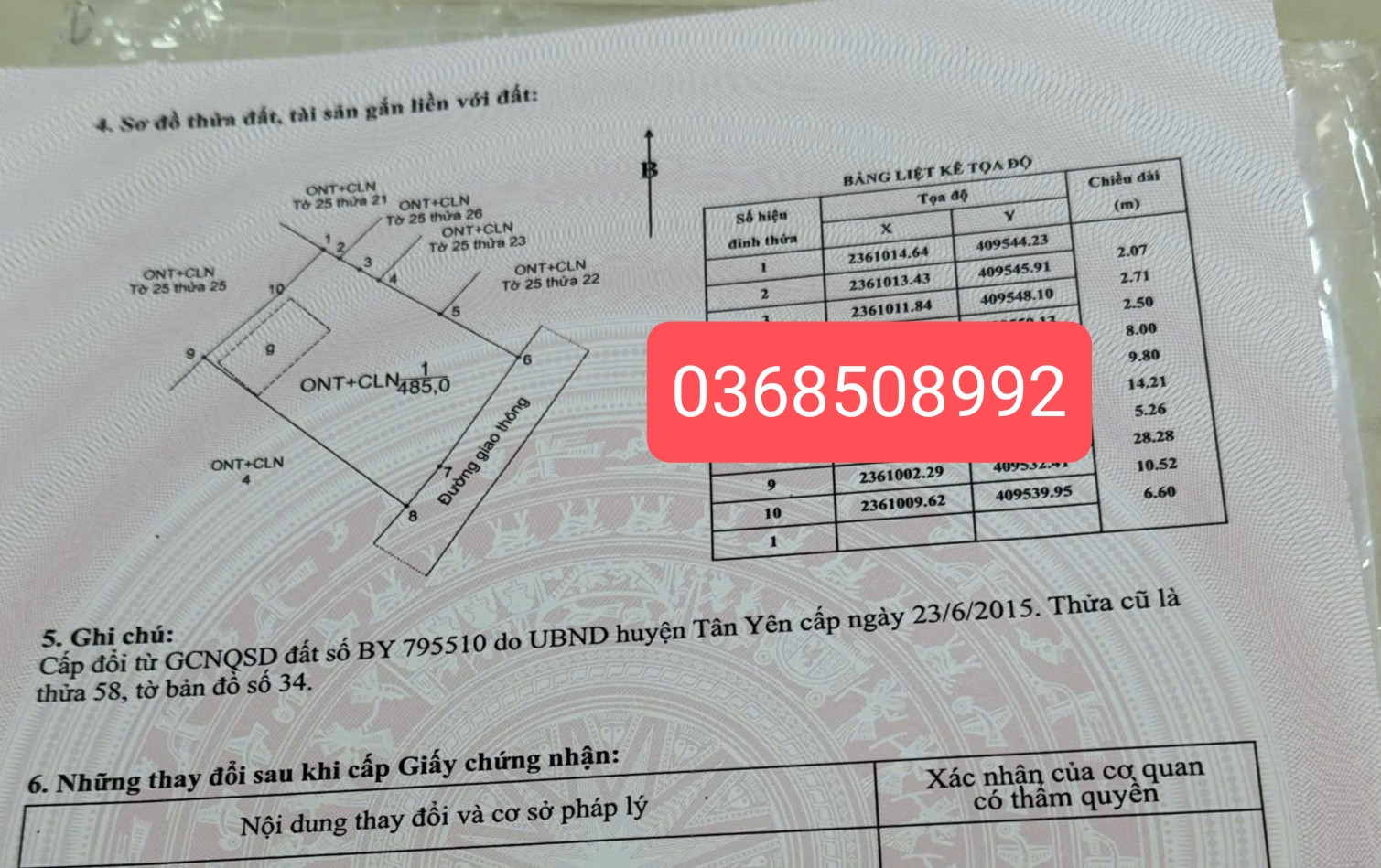 Bán đất 485m² ngang 19m giá 2.2 tỷ Xã Tân Yên