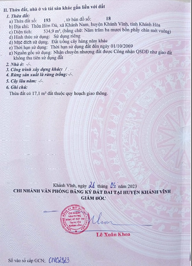 Bán đất 534.9m² ngang 8.51m giá 350 triệu Xã Tây Khánh Vĩnh