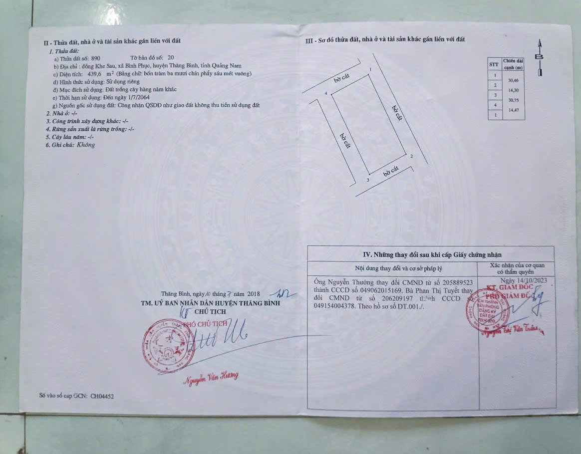 Bán đất 500m² giá 389 triệu Xã Thăng Bình