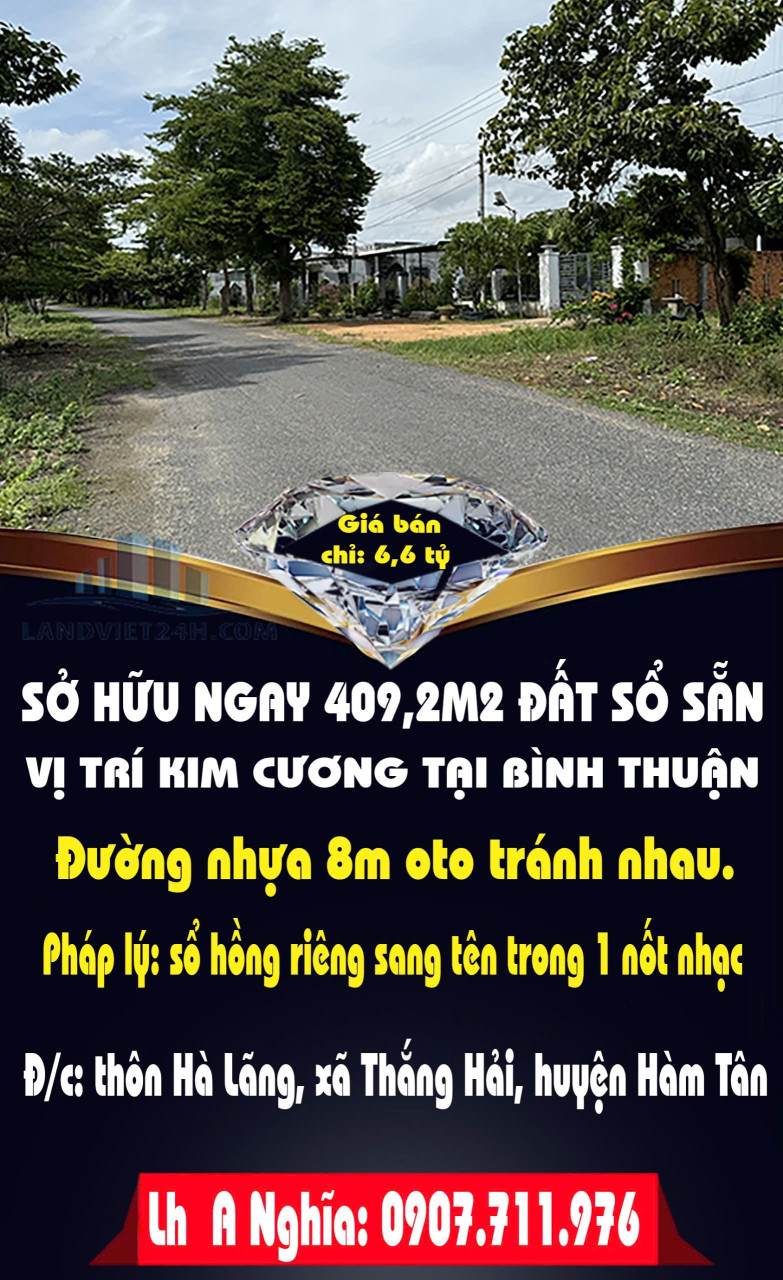 SỞ HỮU NGAY 409,2M2 ĐẤT SỔ RIÊNG VỊ TRÍ KIM CƯƠNG TẠI BÌNH THUẬN