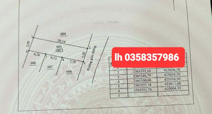 Bán đất 100.3m² ngang 5m giá 550 triệu Xã Thành Công