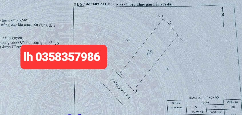 Bán đất 126.5m² ngang 6.01m giá 450 triệu Xã Thành Công