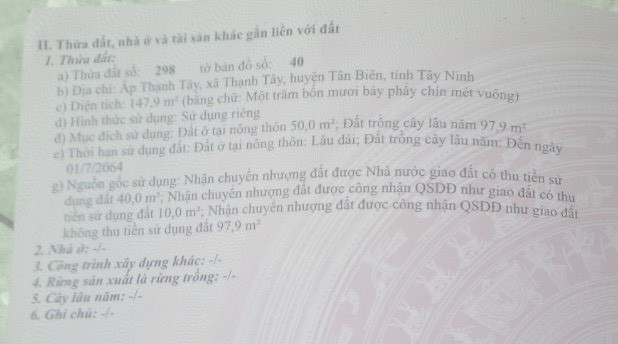 bán đất . DT 148 m2 . thạnh tây . tân biên