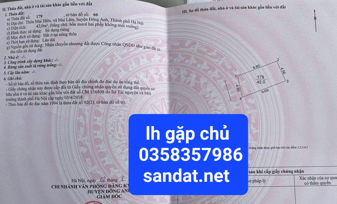 Bán đất 42m² ngang 4.56m giá 4.35 tỷ Xã Thư Lâm