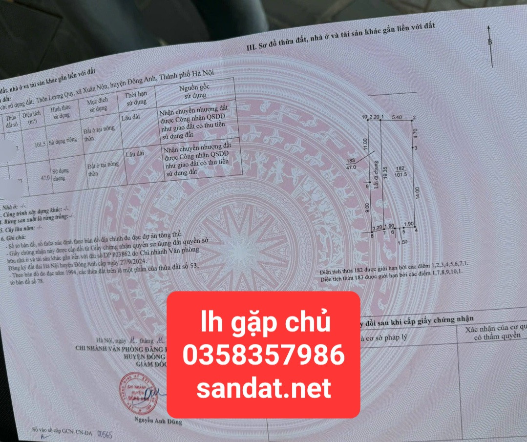 Bán đất 101.5m² ngang 5.4m giá 8.5 tỷ Xã Thư Lâm