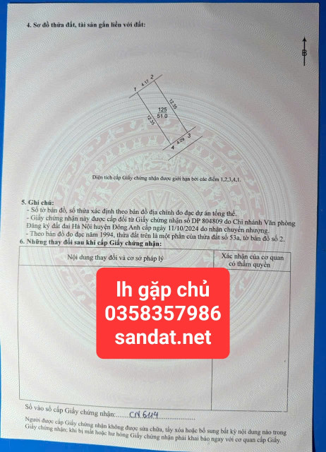 Bán đất 61m² ngang 4.09m giá 2.46 tỷ Xã Thư Lâm