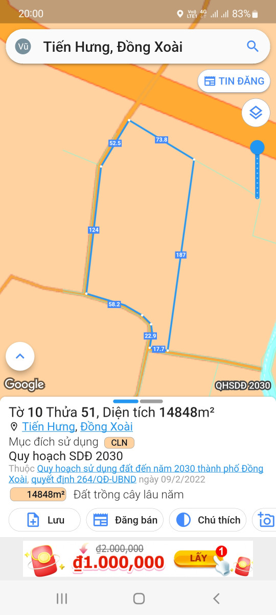 Bán đất mt đường đất Tiến Hưng tp.Đồng xoài tỉnh Bình phước