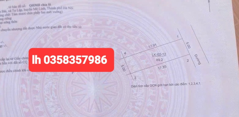 Bán đất 89.2m² ngang 5m giá 2.2 tỷ Xã Tiến Thắng