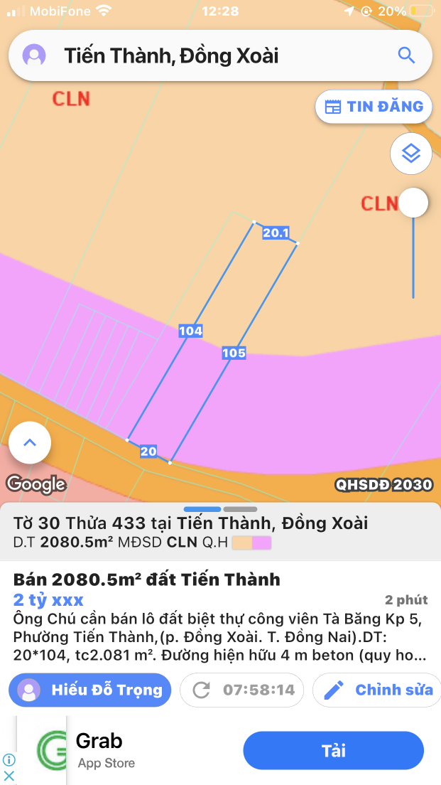 Lô đất biệt thự kp5, công viên Tà Băng, Tiến Thành