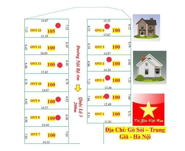 Bán đất 100m² ngang 6.5m giá 1.5 tỷ Xã Trung Giã