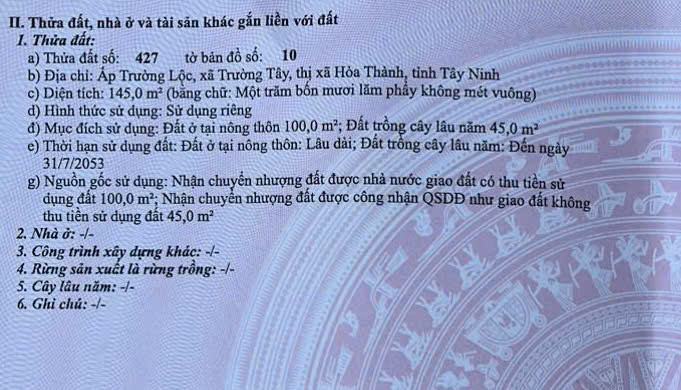 bán nhà mới xây . DT 145 m2 . đường nhựa . xã trường tây . hòa thành