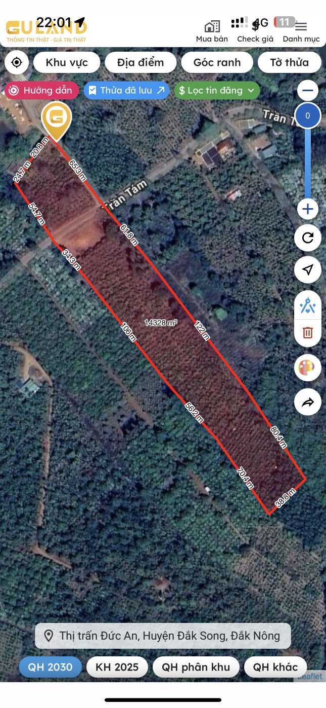Bán đất 14000m² ngang 92m giá 2.6 tỷ tại Xã Trường Xuân Huyện Đắk Song