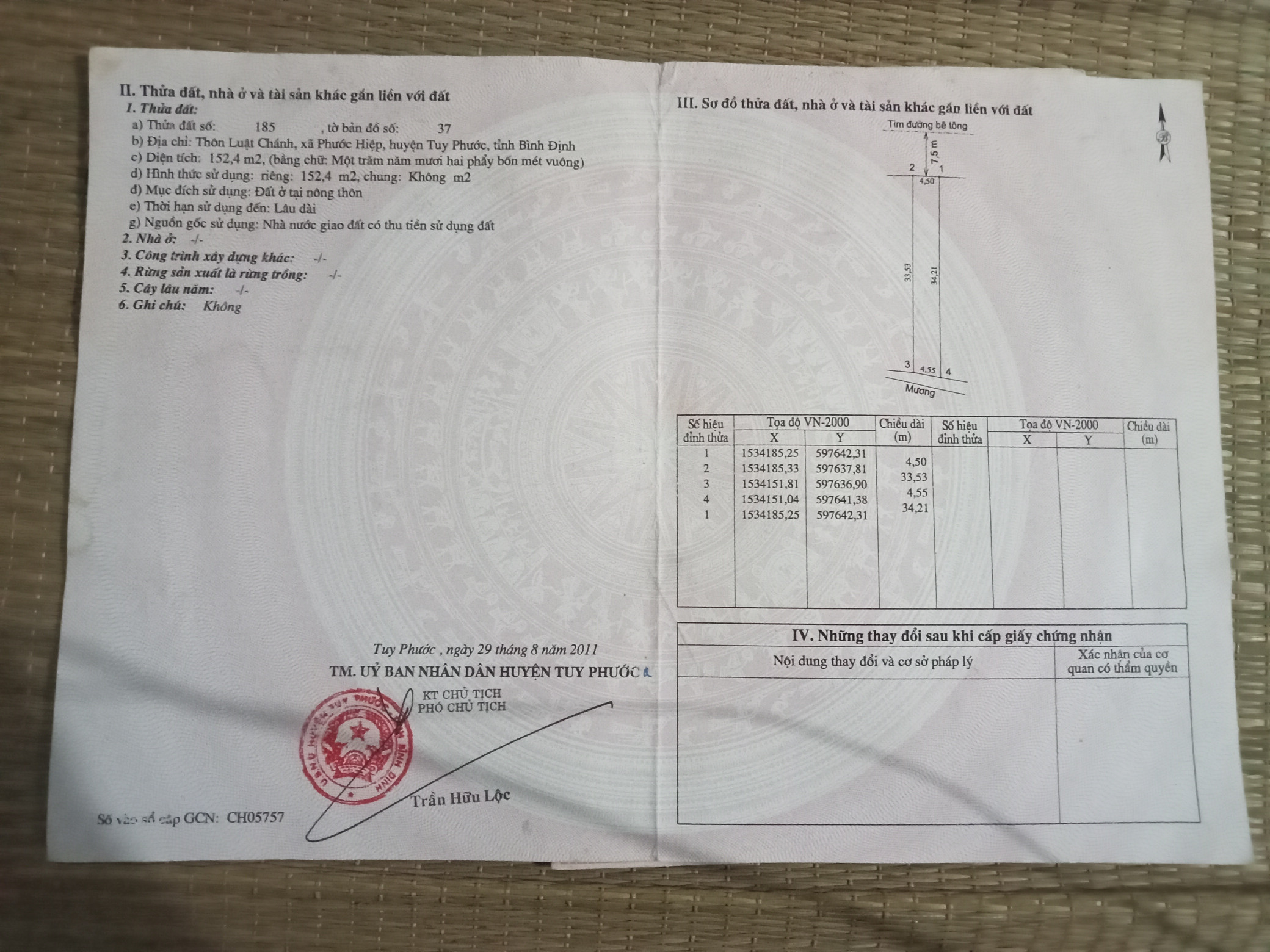 Bán đất 152.4m² ngang 4,5m giá 1.2 tỷ Xã Tuy Phước Bắc