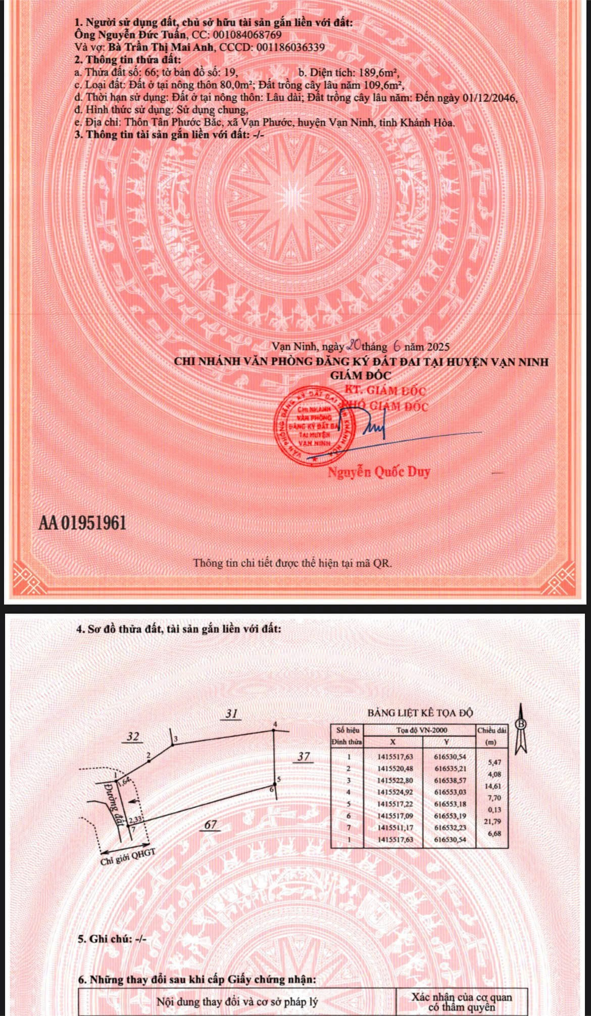 BÁN LÔ TÂN PHƯỚC BẮC - VẠN NINH - 189,6㎡