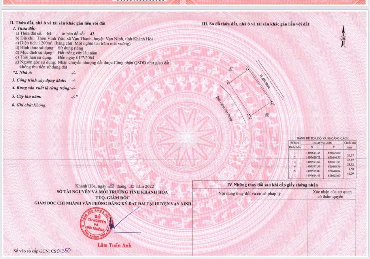 Mở bán 2 lô mặt biển bãi tắm du lịch Bắc Vân Phong