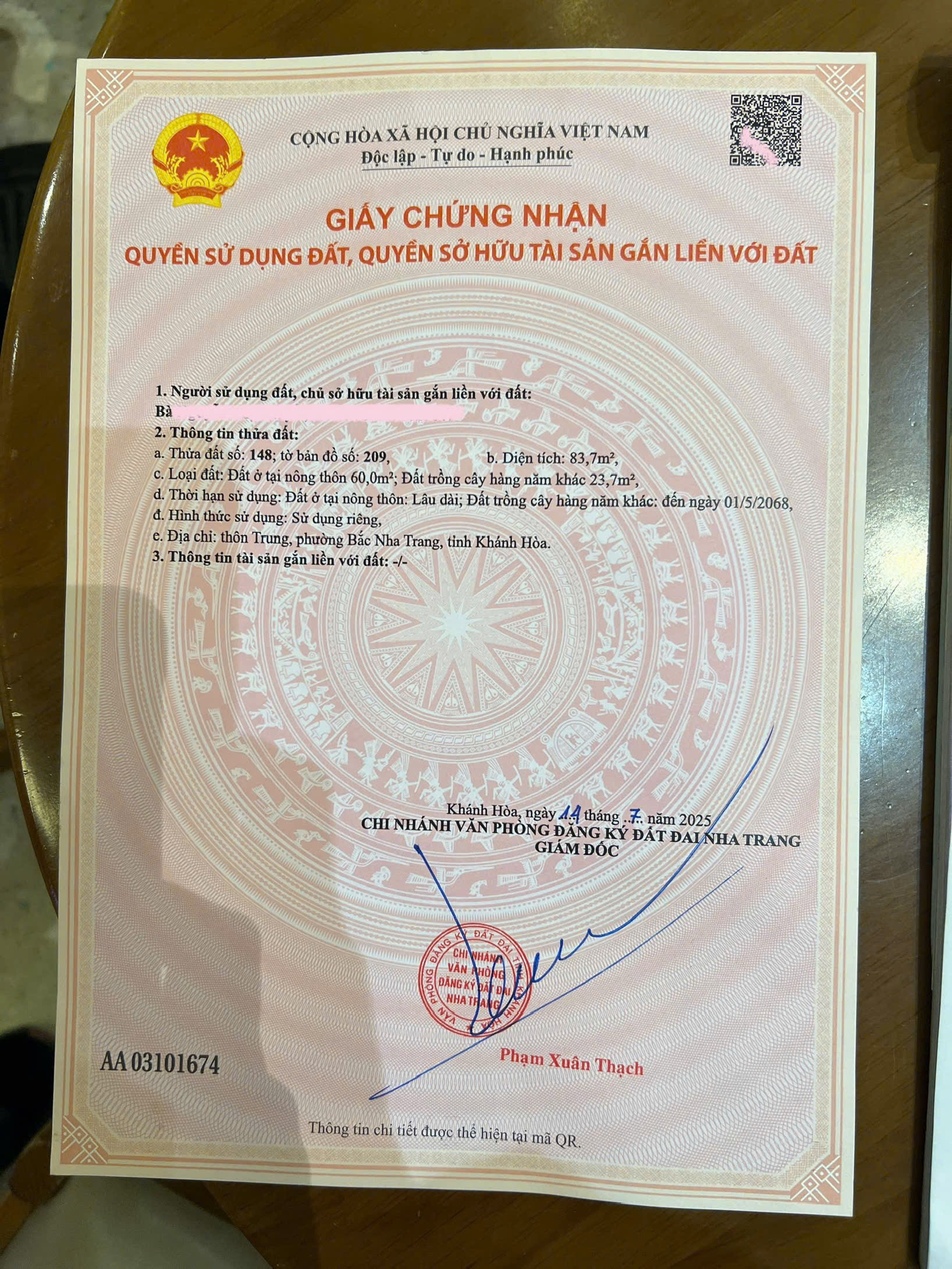 BÁN LÔ ĐẤT THÔN TRUNG VĨNH PHƯƠNG. DT 83,7 m2 , THỔ CƯ 60m2 . ĐƯỜNG NHỰA LIÊN THÔN . GIÁ 1 TỶ 500 TRIỆU