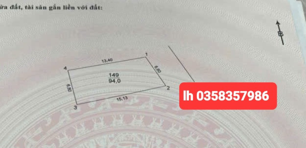 Bán đất 94m² ngang 6.6m giá 6.3 tỷ Xã Vĩnh Thanh