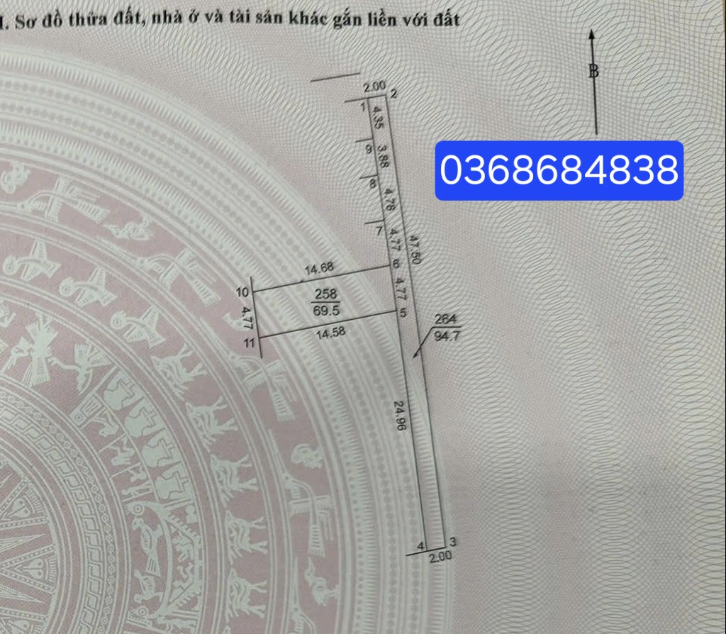 Bán đất 69.5m² ngang 4.8m giá 6.6 tỷ Xã Vĩnh Thanh