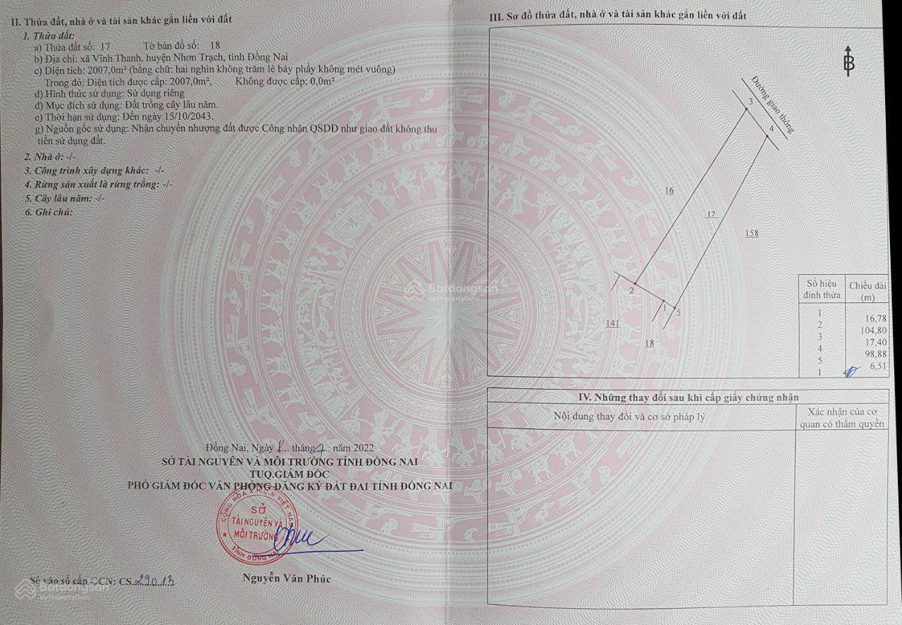 CHÍNH CHỦ BÁN 2007M2 ĐẤT SẴN SỔ GIÁ RẺ NHẤT KHU VỰC LÊ HỒNG PHONG-NHƠN TRẠCH