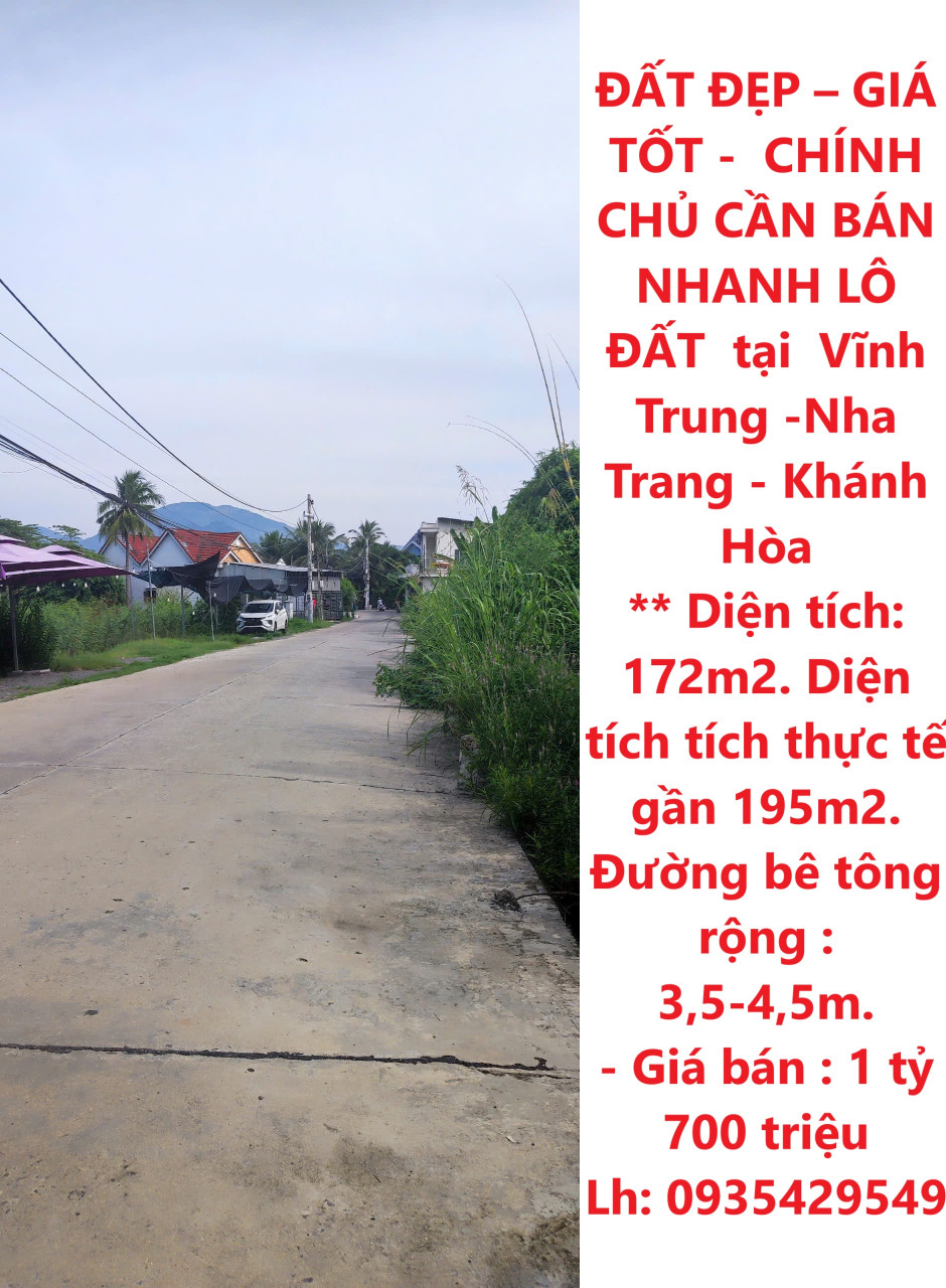 ĐẤT ĐẸP – GIÁ TỐT -  CHÍNH CHỦ CẦN BÁN NHANH LÔ ĐẤT  tại  Vĩnh Trung -Nha Trang - Khánh Hòa