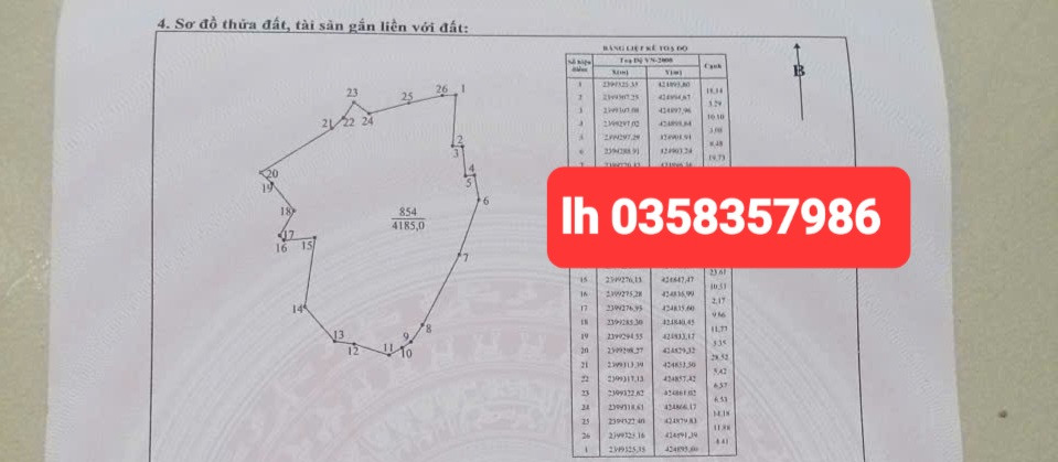 Bán đất 4185m² ngang 30m giá 7.53 tỷ Xã Vô Tranh