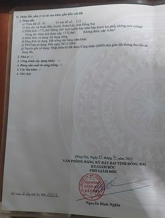 Bán đất MT nhựa 7m tại Xã Xuân Bắc Huyện Xuân Lộc