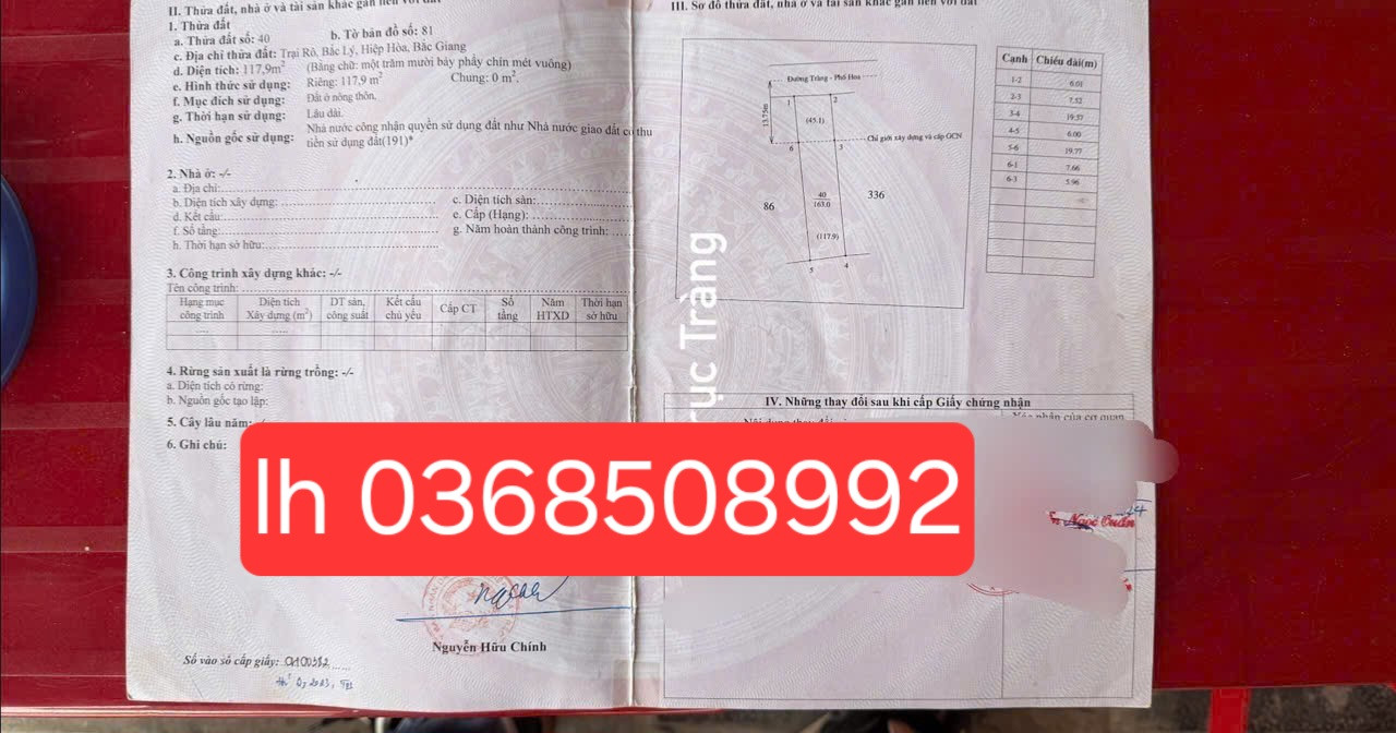 Bán đất 117,9m² ngang 6m giá 2.75 tỷ Xã Xuân Cẩm