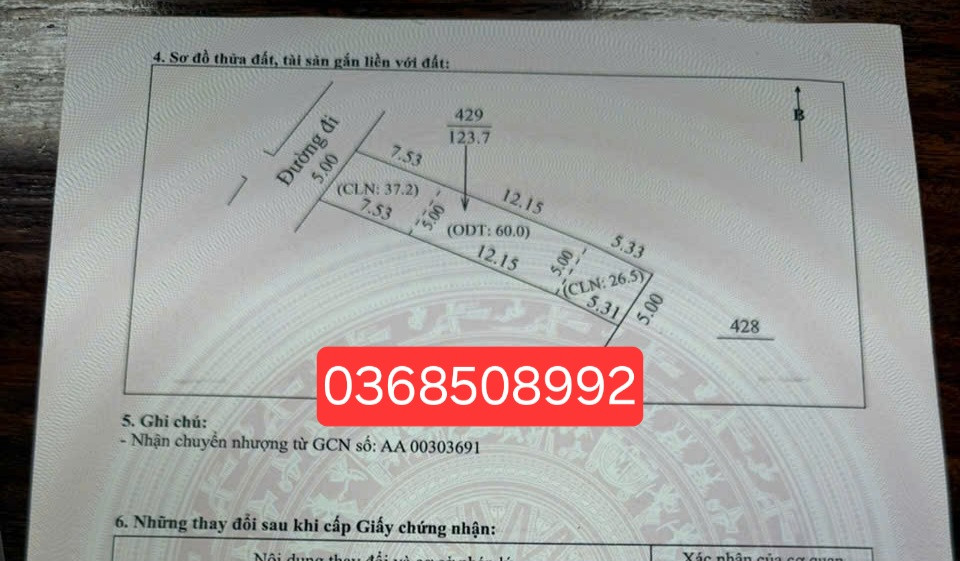 Bán đất 123m² ngang 5m giá 1.25 tỷ Xã Xuân Cẩm