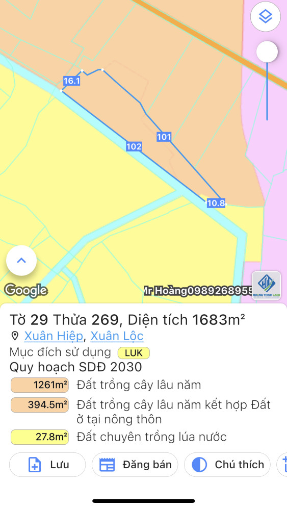 Bán đất 1683m² 800 triệu tại Xã Xuân Hiệp Huyện Xuân Lộc