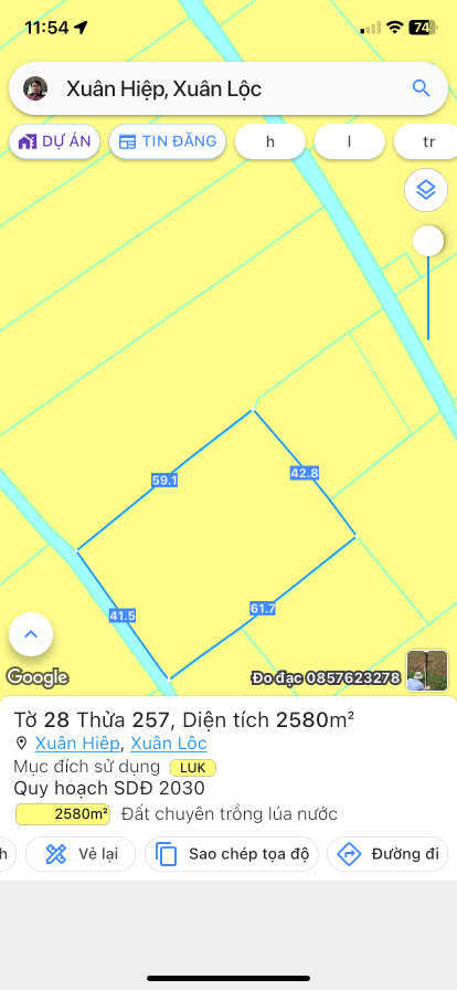 Bán đất 2579.5m² 350 triệu tại Xã Xuân Hiệp Huyện Xuân Lộc