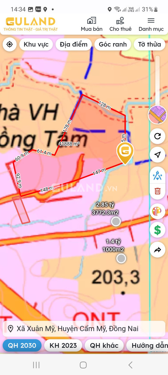 42000 m² đất ONT + CLN xã Xuân Mỹ, Cẩm Mỹ, Đồng Nai