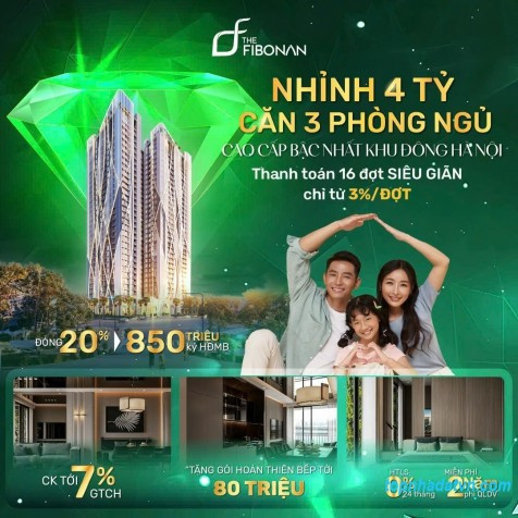 Cần bán căn ngoại giao 3pn 96m2 còn xót lại với mức giá 4,7tỷ tại dự án The Fibonan HTLS 0%